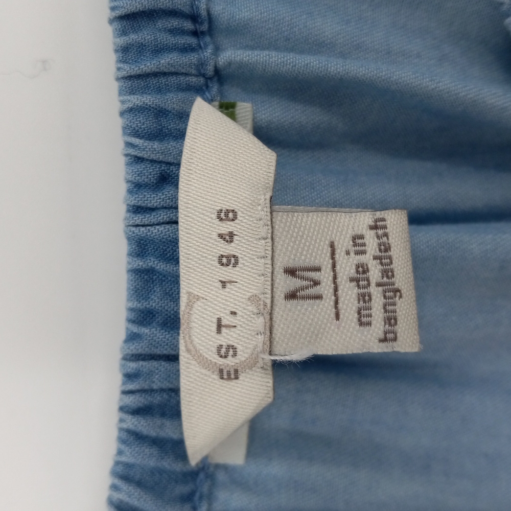 Chambray Ombre Tiered Sleeves Dress Off Shoulder Embroidered Hem by C Est. 1946 - Picture 7 of 10